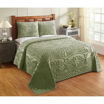 Trevor Chenille Bedspread Set Full/Double Size, 100% Cotton Medallion Coverlet Set with 2 Standard Shams, Traditional Textured Heirloom Bedding, Soft Breathable All-Season Comfort, OEKO-TEX Certified, Sage