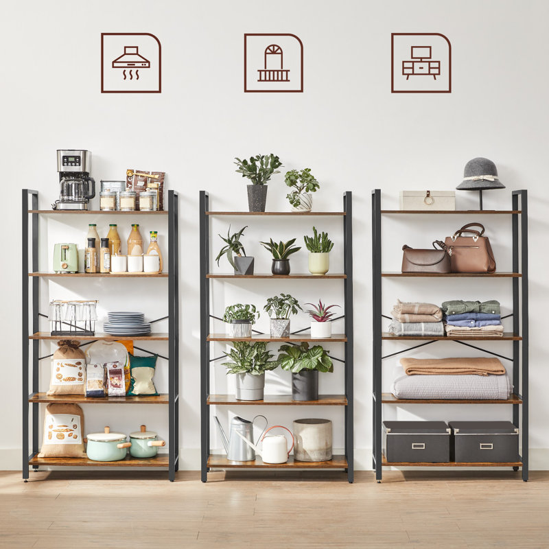 Keemon Etagere Bookcase, (5 Tier) 60.6" H x 31.5" W, Brown/Black