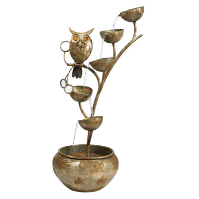 Watching Owl Cascading Metal Fountain