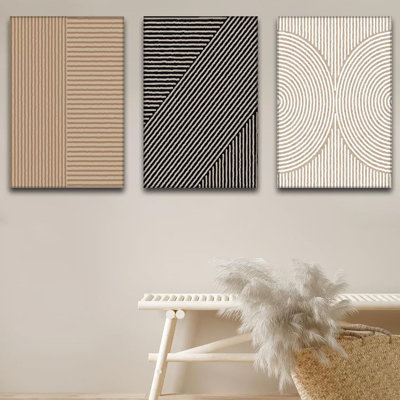 «Neutral Abstract Wall Art», ensemble de 3, peinture minimaliste moderne, impressions sur toile à lignes géométriques, boho noir, brun, beige, affiche, photos pour le salon, la chambre, la salle de bain, le bureau, encadré 12 x 16
