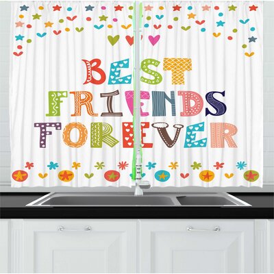 2 Piece Best Friend Vibrant Bff Design with Hearts Stars Polka Dots Funky Font Wording Kitchen Curtain Set -  East Urban Home, 94A1023881F04E498BB469D2F45F8CCA