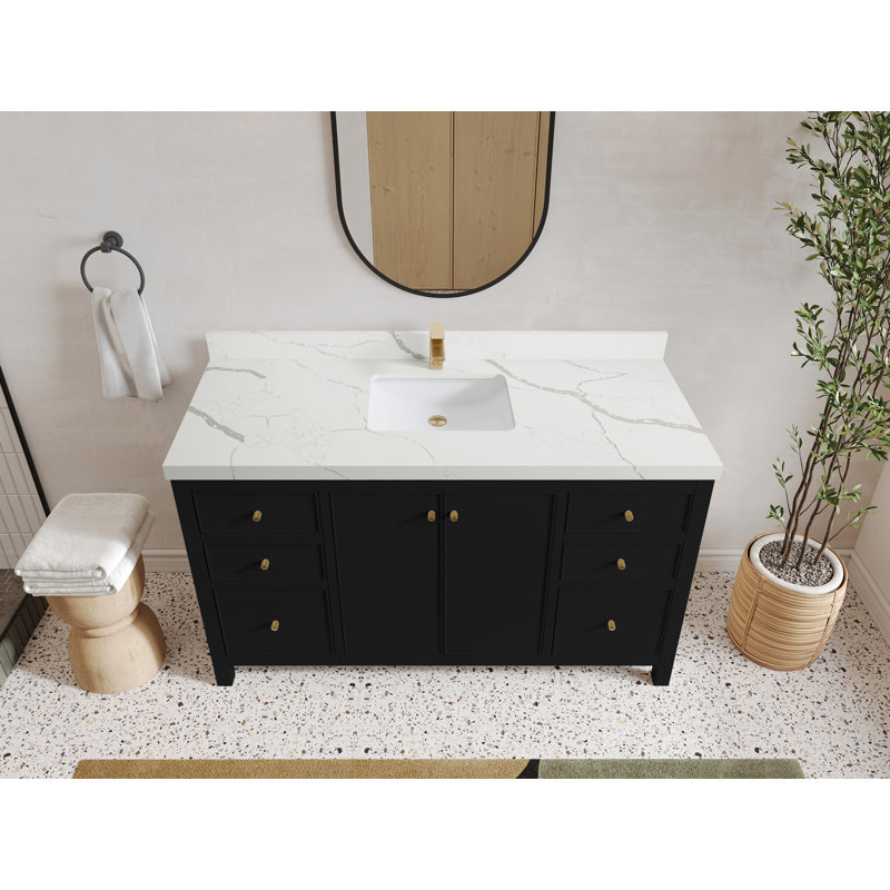 Meuble-lavabo simple 60 po avec plateau Chicago, Calacatta Laza