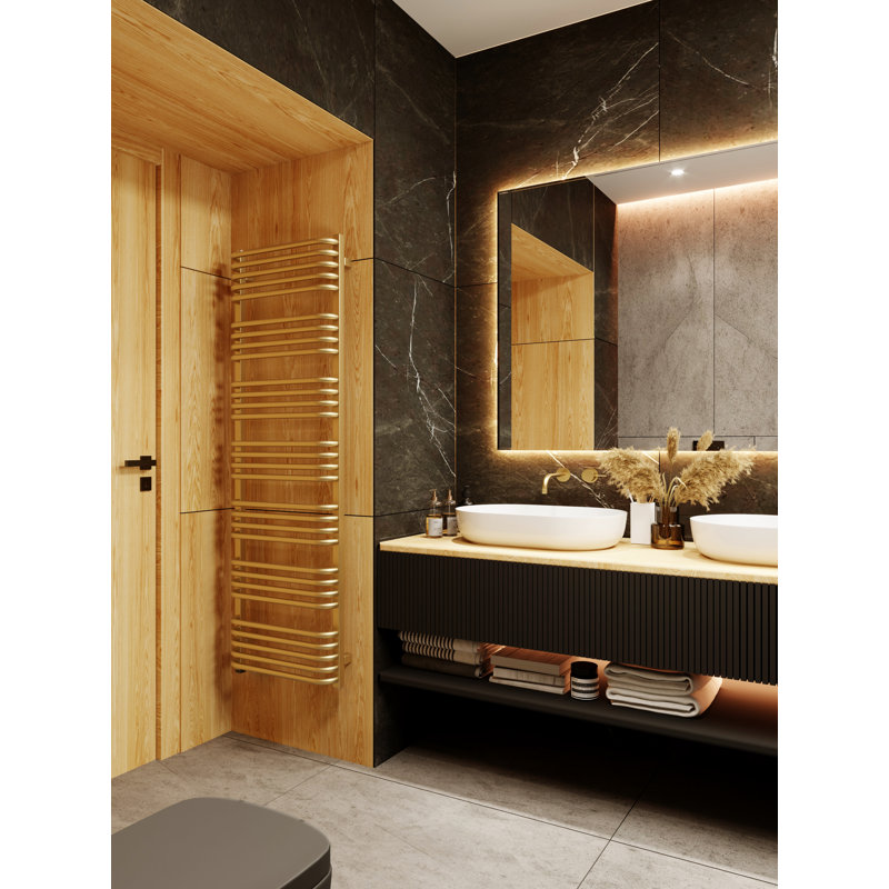 Alex One Brass Electric Towel Rail, 158cm H  x 50cm W x 13.2cm D
