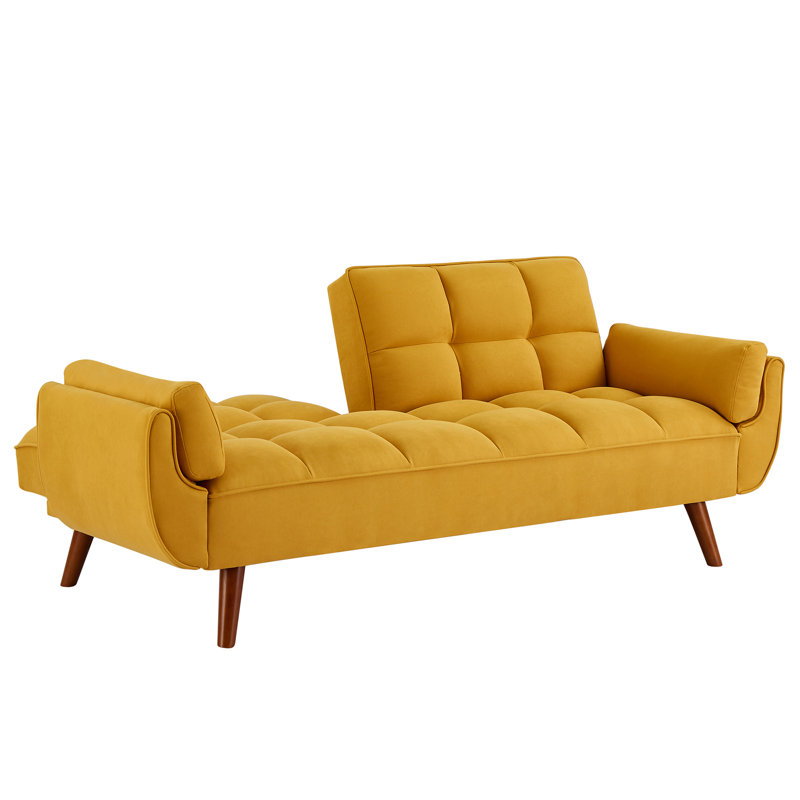 Canapé-lit convertible à accoudoirs évasés 75 po Jalena, Polyester moutarde