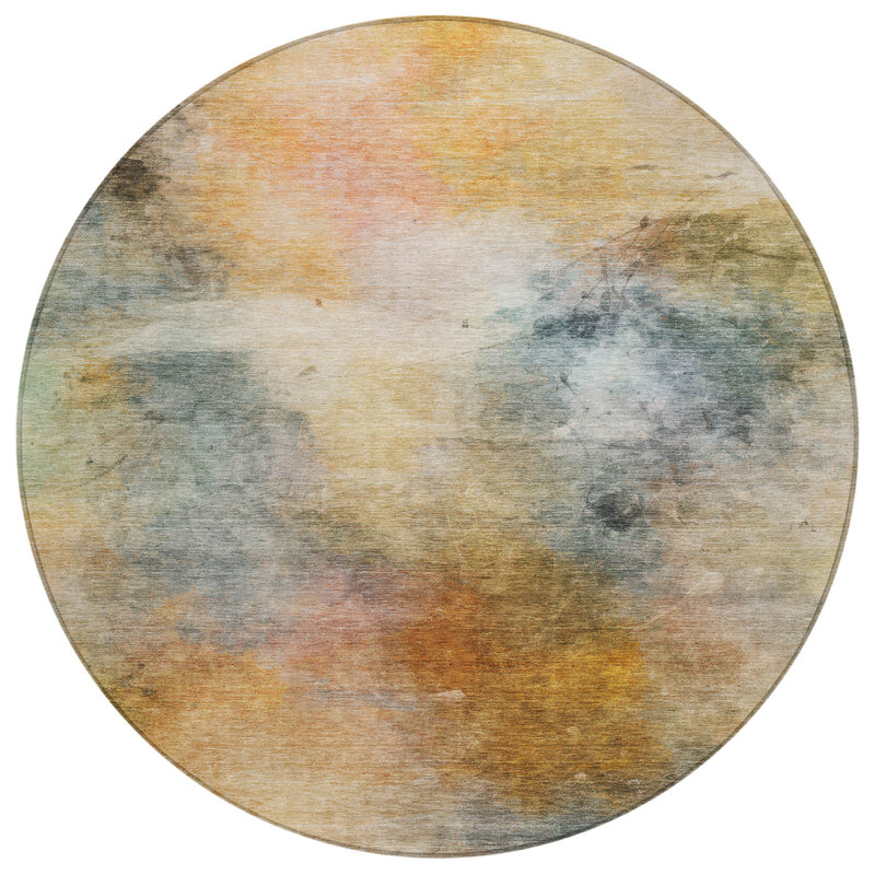 Machine Washable Indoor/Outdoor Chantille ACN2883 Abstract Rug, 8' Round, Copper