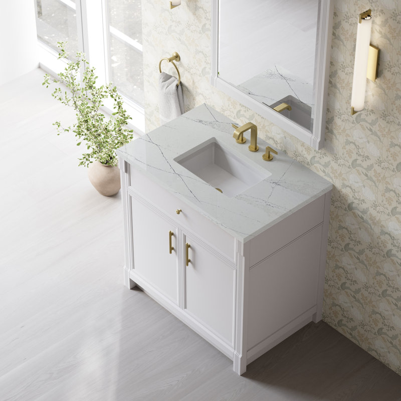 Bellshire Single Vanity, Bright White, 36", Ethereal Noctis Silestone