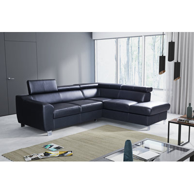 Aribel Faux Leather Corner Sectional with Sleeping Function and Storage Box with Adjustable Headrests