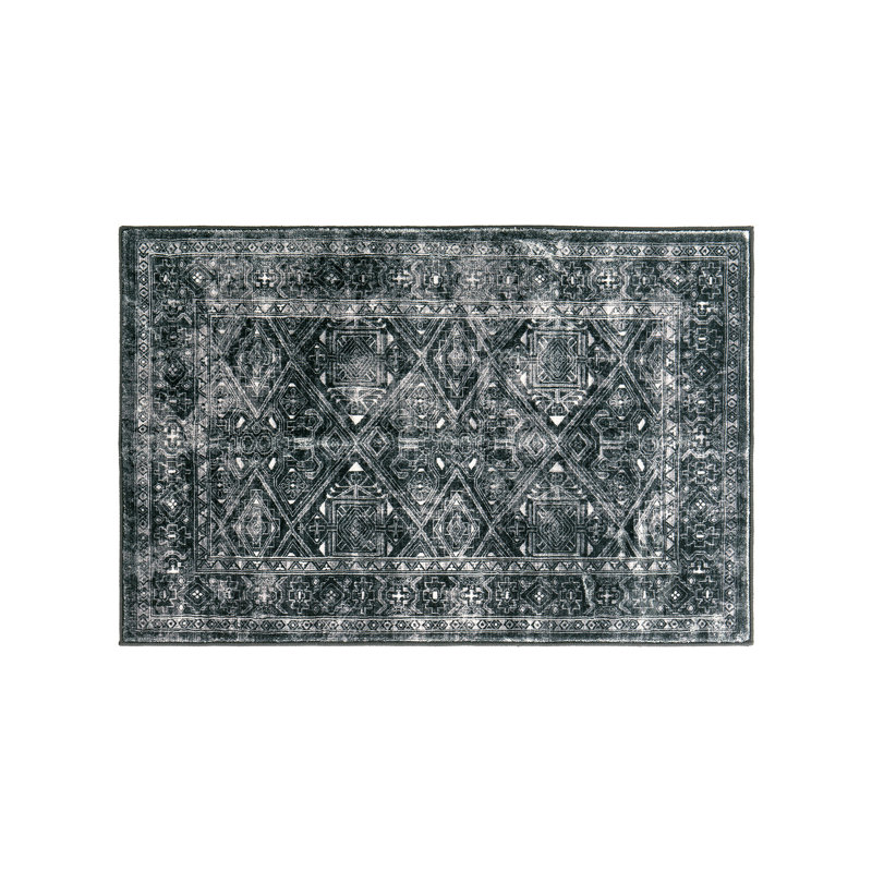 Tapis transitionnel bohémien délavé et antidérapant, Rectangulaire 2 pi x 3 pi