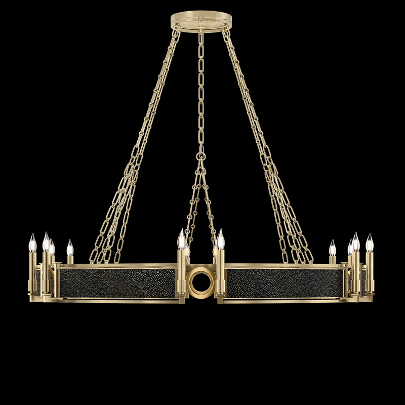 Lustre rond l 49,75 po Mirage, Chevalier noir / laiton / feuille d'or doux