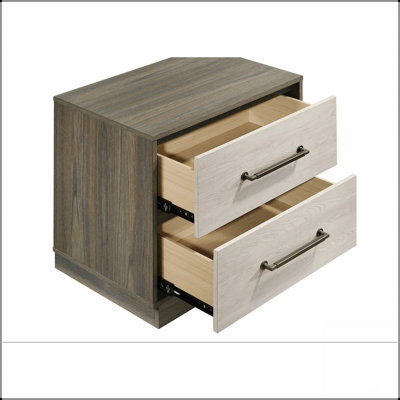 Table de chevet 2 tiroirs Edmondson au charme rustique et au rangement spacieux, parfaite pour les chambres à coucher modernes et rétro.