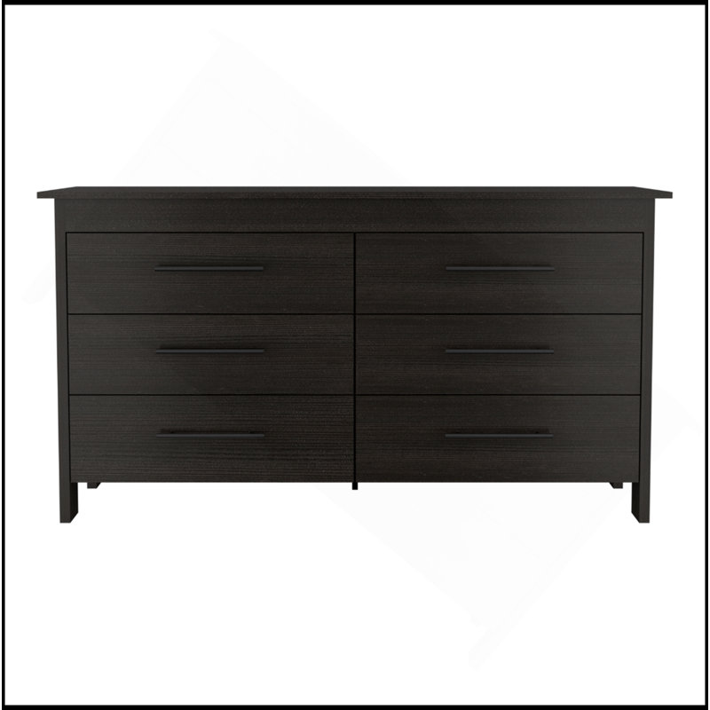 Commode double 6 tiroirs, quatre pieds, plateau supérieur - noir, Noir