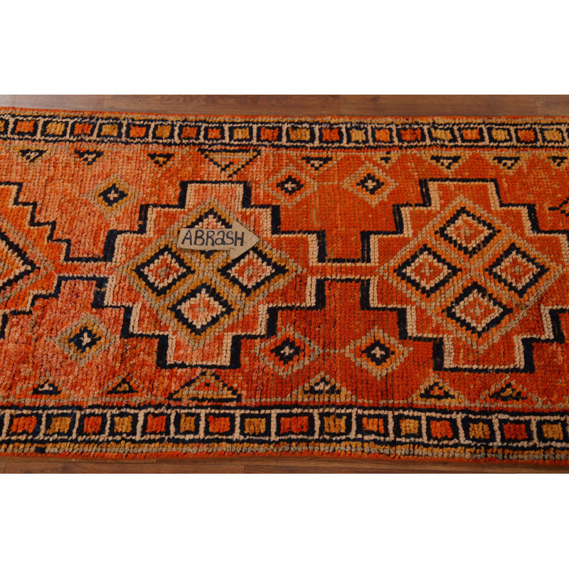 Orange Geometric Oushak Oriental Runner Rug 3x11