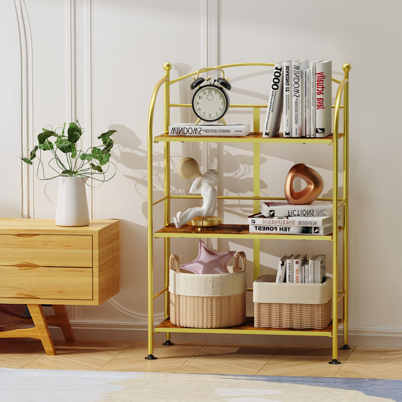 No Assembly Folding Etagere Bookcase, (3 Shelves) 36.6"H x 23.3"W x 12.2"D