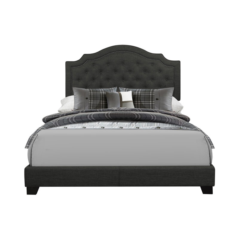 Kiraz Upholstered Wingback Bed, Dark Gray, Queen