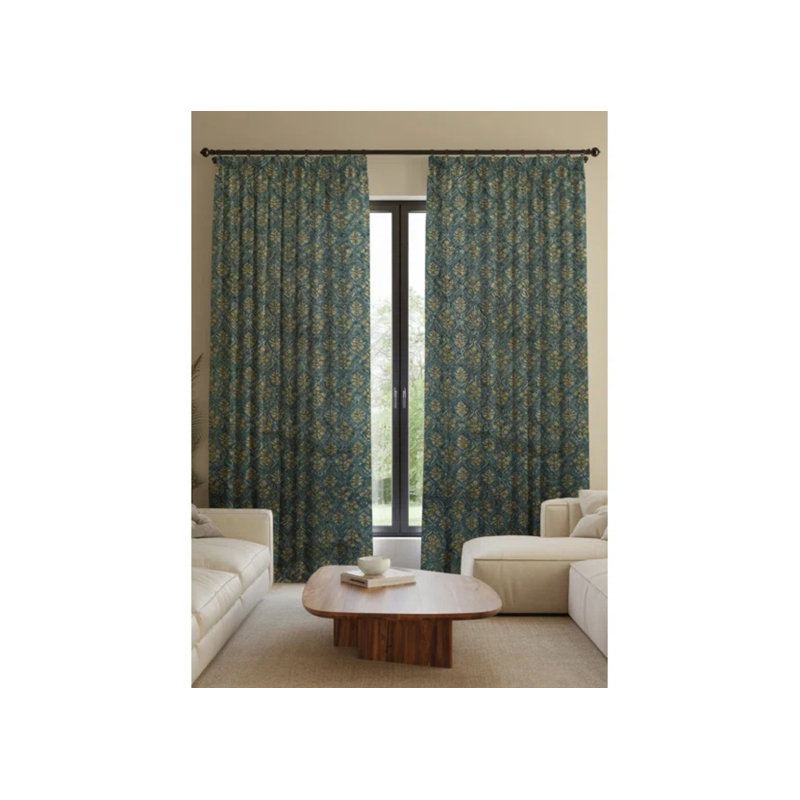 Fabdivine Dark Gray with Off White Linen Fabric Floral Hanmdade Block Print Pinch Pleated Curtains 100% Blackut Room Darkening Home Décor or Bed Room Window Drapes, Vishal Pushp