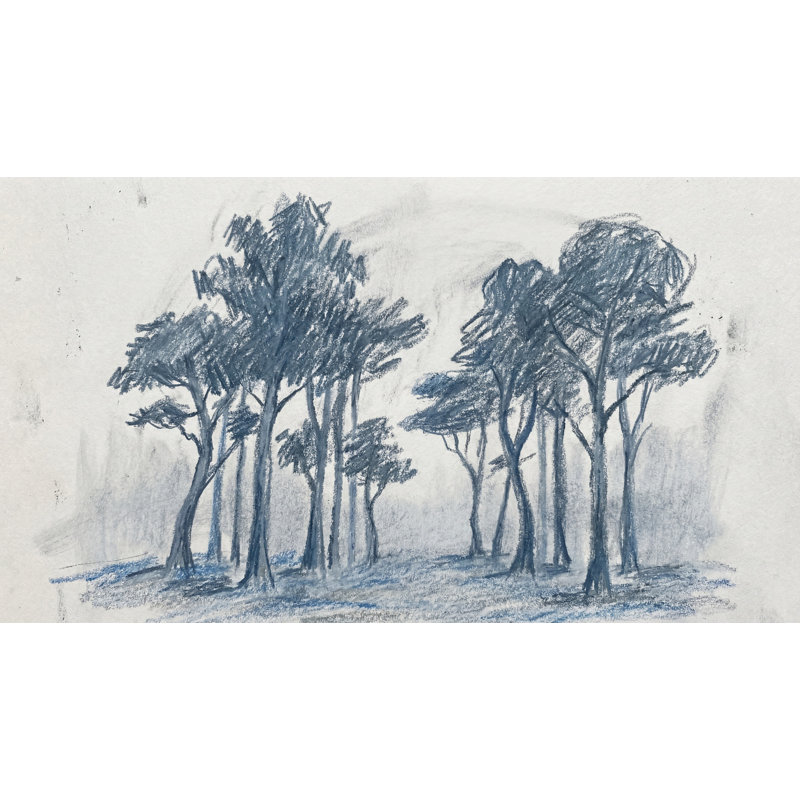 Papier peint arbre et croquis bleu gris, 140 po x 108 po, Peler et coller