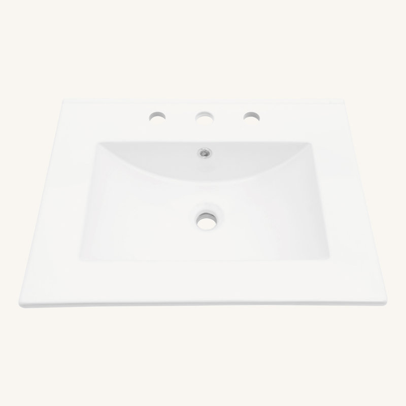 24"X18" White Rectangular Single Vanity Top With Overflow(Sink Only), 4" Centers