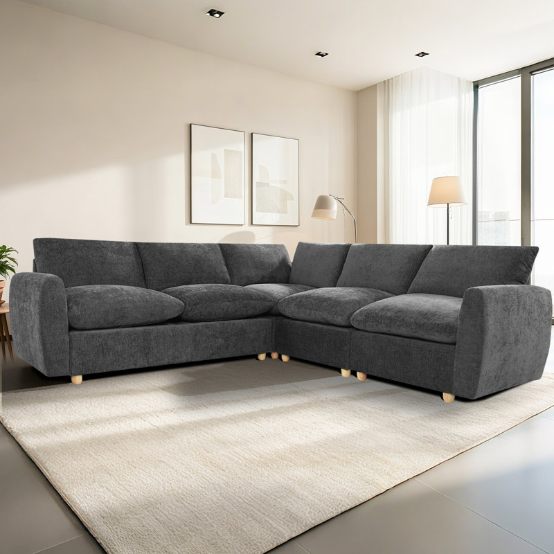 100 inch Modular L-Shaped Chenille Sectional Sofa with Pull-Out Bed, Dark Gray