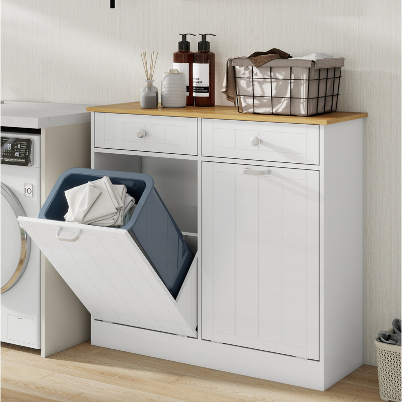 Armoire inclinable à deux compartiments, armoire de tri autoportante, panier à linge, blanc