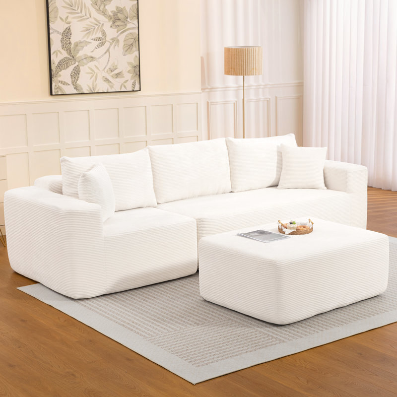Canapé modulaire sans dossier de 108 po avec méridienne en forme de L Meleri New, sans assemblage requis, Beige