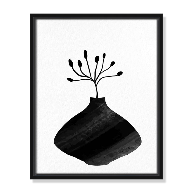 «Black Vase II» par Kimberly Allen, Pas de tapis, H 15,5 po x l 12,5 po x P 2 po, Toile avec cadre flottant noir