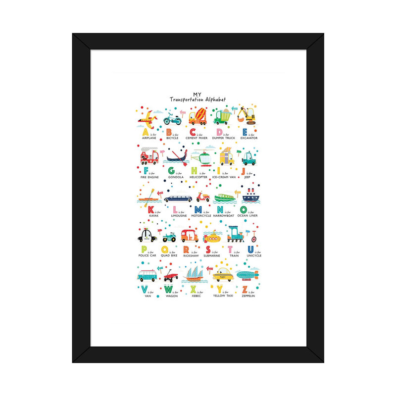 Transport - alphabet, Blanc, Papier encadré noir, H 24 po x l 16 po x P 1 po
