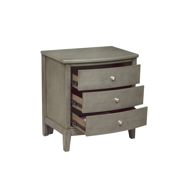 Table de chevet de chambre à coucher avec placage de bouleau, gris, 3 tiroirs, unité de rangement fonctionnelle de 3 po, Gris