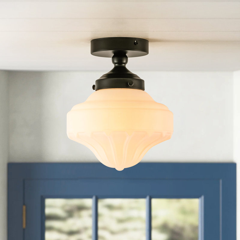  Glint 1- Light Schoolhouse Glass Flush Mount Ceiling Light for Hallway, Matte Black