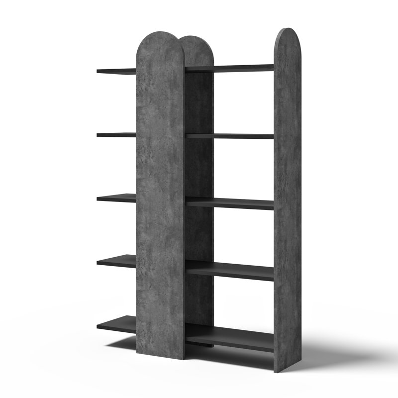 Shanetria 175cm H x 112cm W Standard Bookcase, Concrete Look/Pure Black
