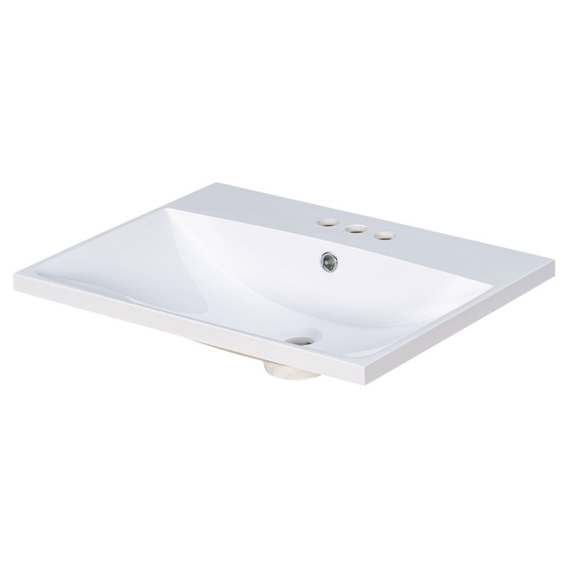 Plateau de meuble-lavabo 24 po seulement, lavabo blanc, 3 trous de robinet