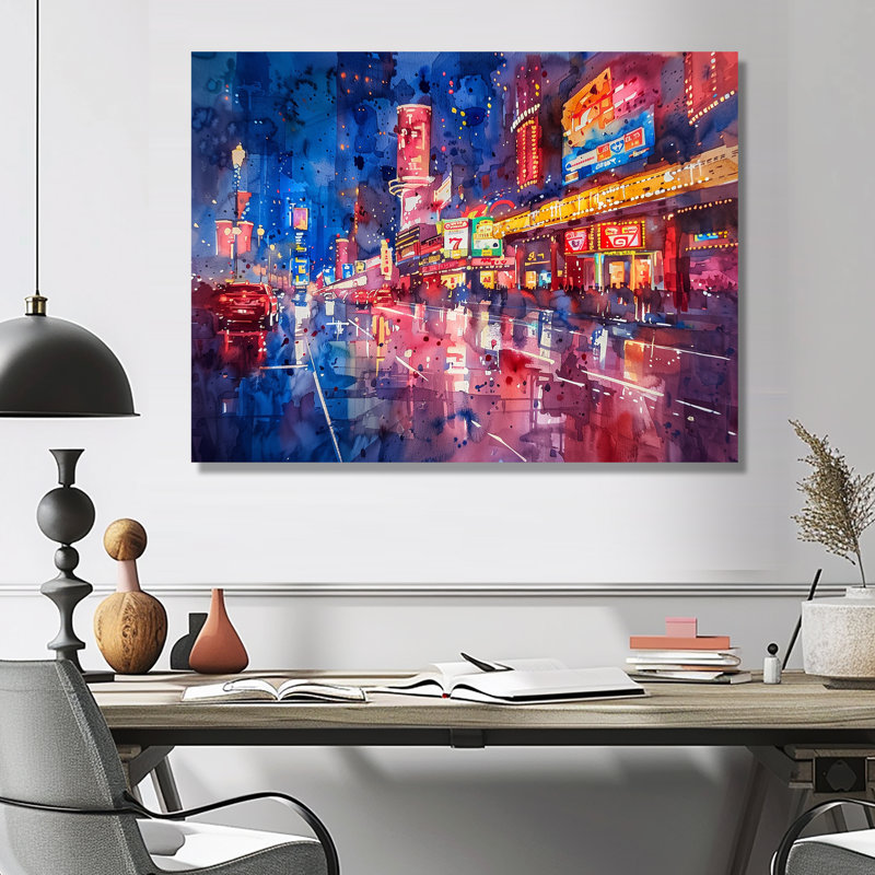 Rose, bleu, néon, nuits, Casinos III - Casinos / Pistes de course, art mural, salon, Métal métal, H 12 po x l 20 po