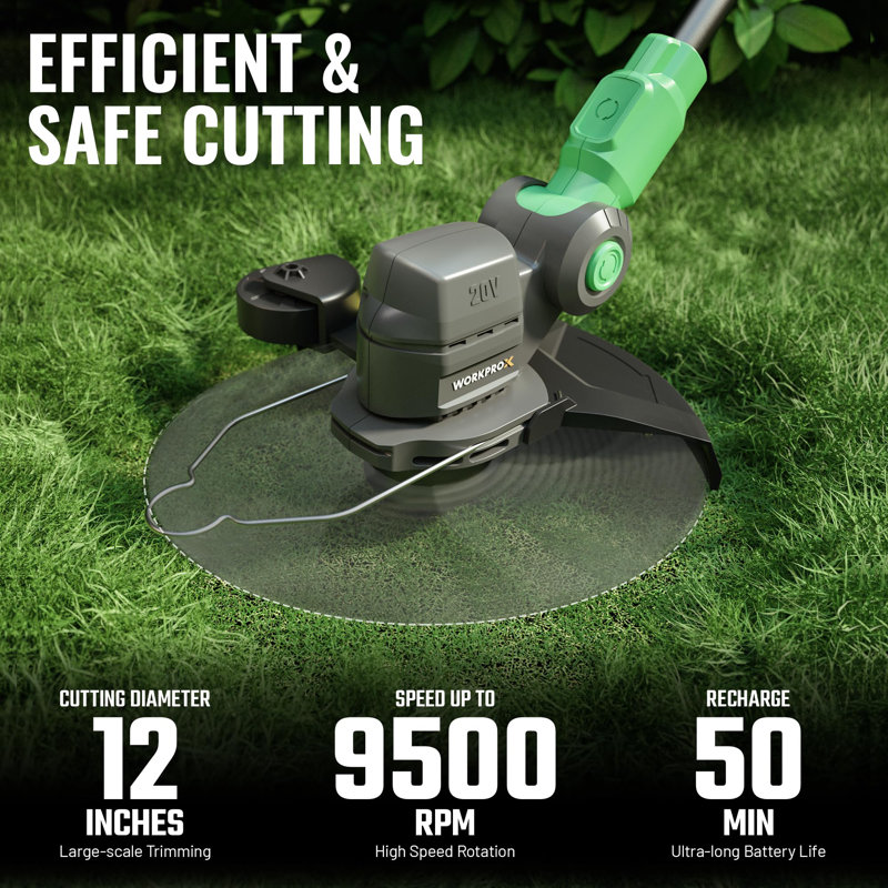 12Inch 20V String Trimmer, 4.0Ah Li-Ion Battery Powered Grass Cutter With Auto Line Feed, 2 In 1 Lawn Edger And Weed Trimmer With 2Pcs Grass Trimmer Spool Line