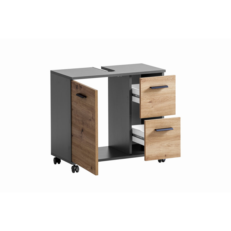 Hafley Bathroom Storage Cabinet, Anthracite/Artisan Oak Decor/Matte Black