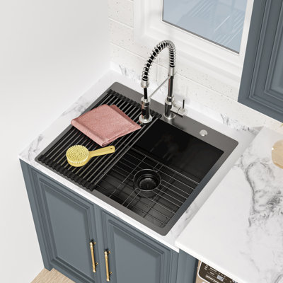  25" L x 22" W Drop-in Laundry Room Sink 12 Inch Deep 16 Gauge 304 Stainless Steel Utility Sink Single Bowl Kitchen Sink