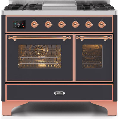 Cuisinière à double combustible de 40 po avec 6 brûleurs scellés et plaque chauffante ILVE Majestic II Series