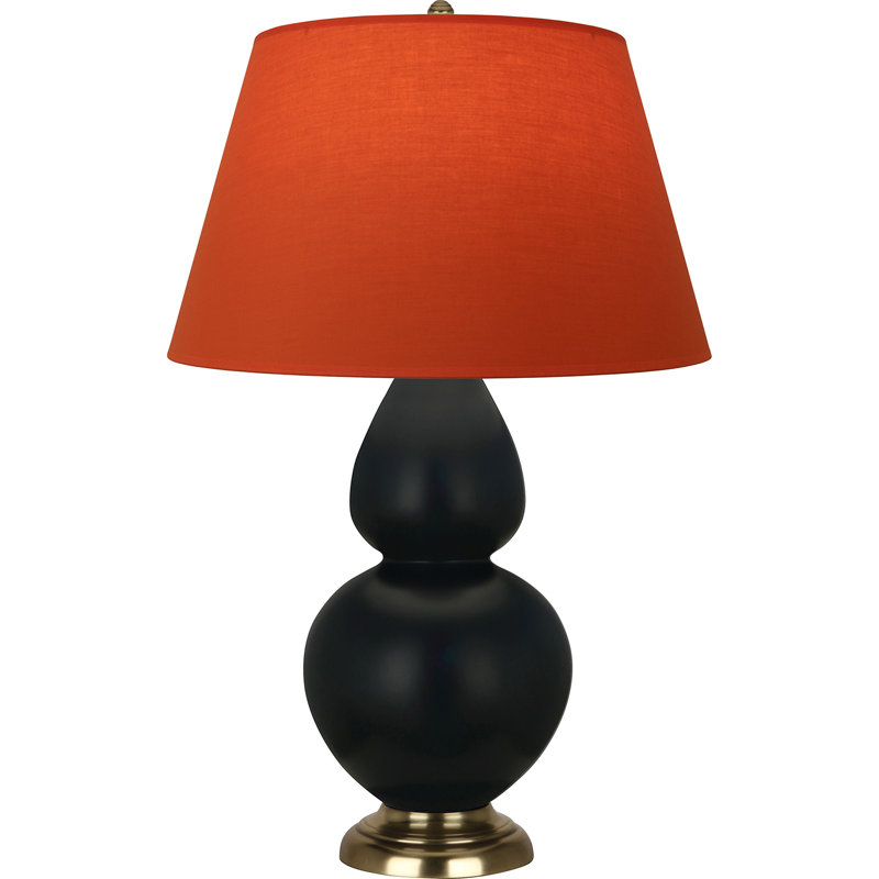 Petite lampe d'appoint à double gourde, H 31 po x l 9,5 po x P 15 po, Tangerine / doublure taupe, Noir mat / laiton