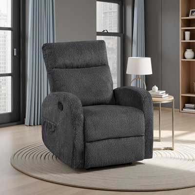 Stauton 29" Modern & Contemporary Textured Microfiber Reclining Chair with Space-Saving Wall-Hugger Design & Armrest Magazine Pocket