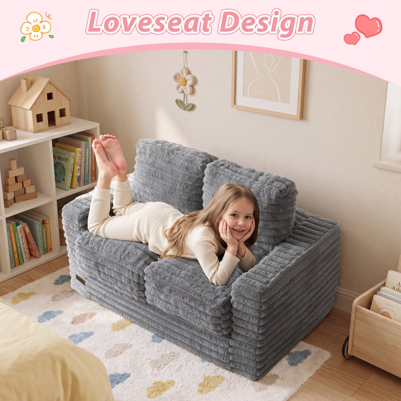 Fauteuil à billes convertible pour enfants, Polyester gris, 13.7*41.3*19.6