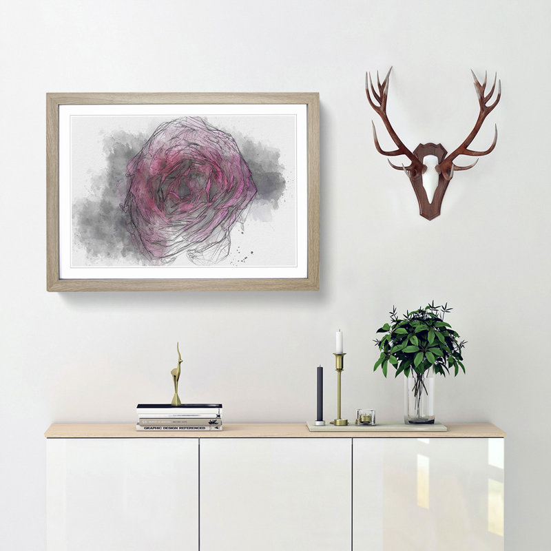 Fuscia Pink Carnation in Abstract - Picture Frame Graphic Art Print, 36cm H x 48cm W x 2cm D, Oak Framed