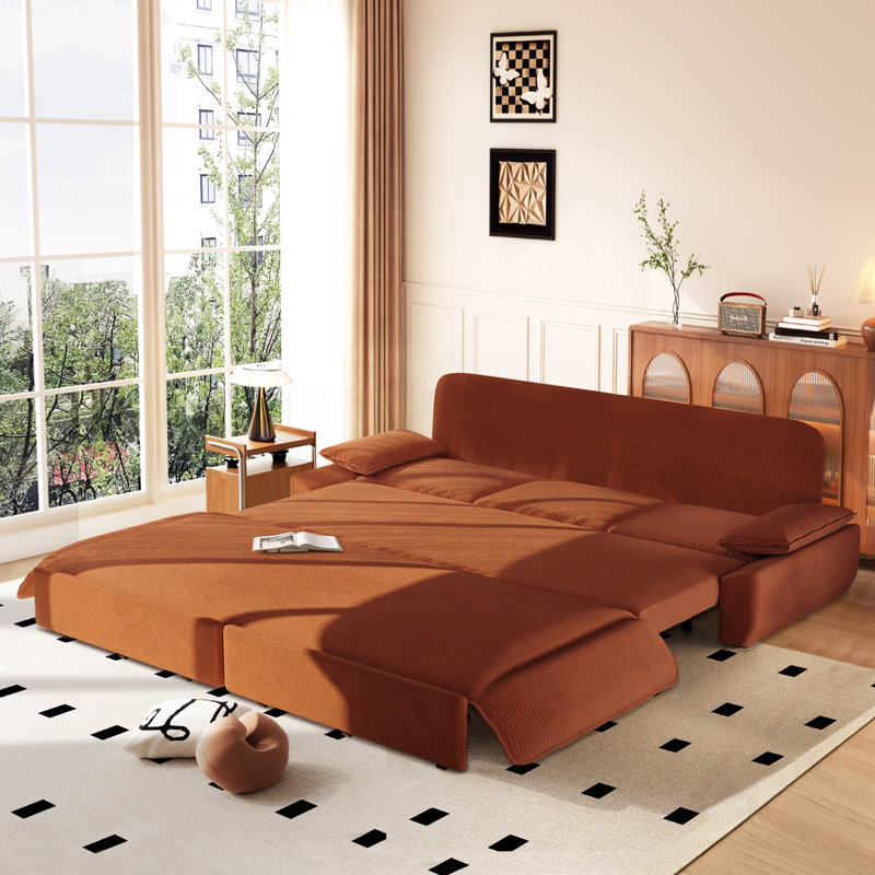 94.5" King Size Convertible Sleeper Sofa Bed, Corduroy Folding Mattress Couch, Pull-Out Futon Loveseat For Living Room Small Spaces