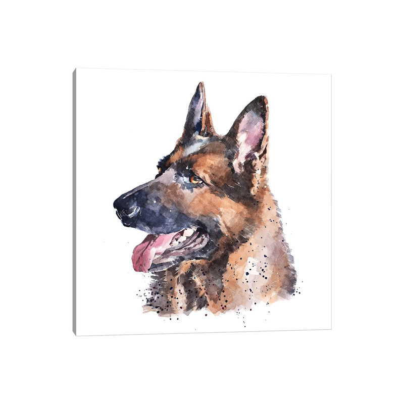 « German Shepherd I » par Edwatercolours-impression, Pas de tapis, H 26 po x l 26 po x P 1,5 po, Toile tendue