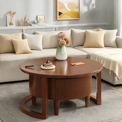 Table basse vintage gigogne avec tiroir et cannelure