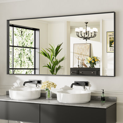 Modern & Contemporary Matte Black Aluminum Alloy Framed Rectangular/Square Bathroom Vanity Mirrors with HD Tempered Glass
