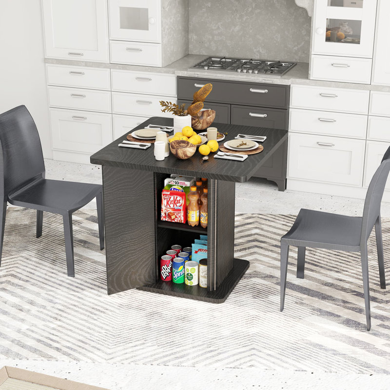 Small Dining Table For 2-4, 31.5 Inch Square Kitchen Table With Storage For Dining Room, Space Saving, Black