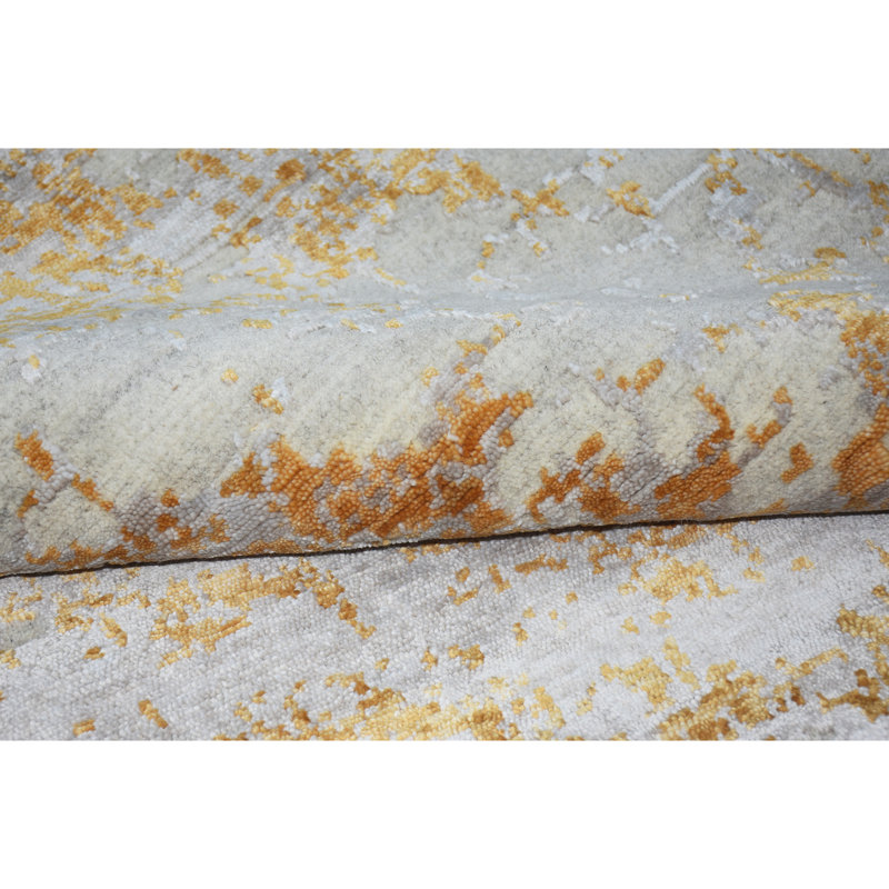 Hand Knotted Area Rug in Natural/Gold/Ivory/Gray, Rectangle 10' x 14'