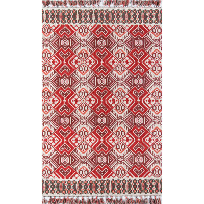 Tapis rouge / brun en laine touffeté à la main Deyanna