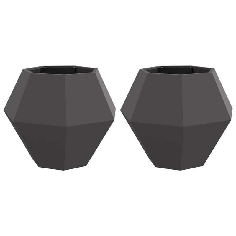 Planter 2 Pcs Steel, 60cm H x 75cm W x 75cm D, Black