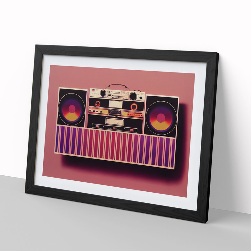 Retro Boombox Vol.4 - Single Picture Frame Painting, Black Framed, 46cm H x 64cm W x 2cm D