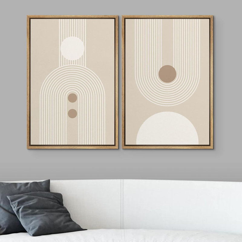 «Line Art Thin Lines Over Plain Tan», 2 pièces, Naturel, H 24 po x l 16 po