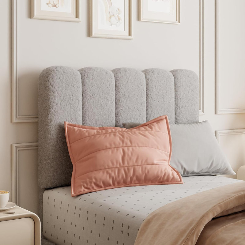 Structure de lit simple, lit plateforme tapissier avec tête de lit Wave pour enfants, assemblage facile, support de lattes en bois, aucun sommier requis